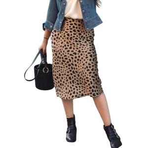 Rachel Zoe Sz 4 Leopard Midi Skirt Slip Pullon Flare Hem
